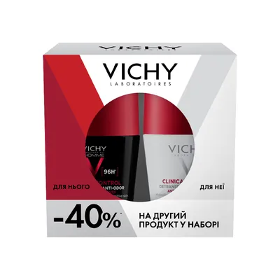 Набір антиперспірантів кулькових Vichy 2025 Clinical Control 96 годин захисту (чоловічий 50 мл + жіночий 50 мл) -40% на другий продукт у наборі