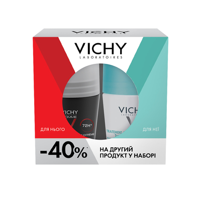 Набор антиперспирантов шариковых Vichy 2025 (мужской 72 часа защиты 50 мл + женский 48 часов защиты 50 мл) -40% на второй продукт в наборе