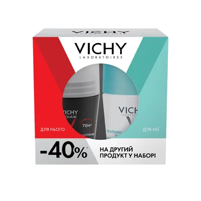 Набір антиперспірантів кулькових Vichy 2025 (чоловічий 72 години захисту 50 мл + жіночий  48 годин захисту 50 мл) -40% на другий продукт у наборі