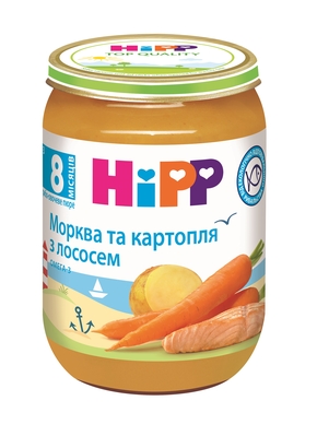 Пюре рыбно-овощное HiPP Морковь и картофель с лососем, 190 г