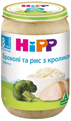 Пюре мясо-овощное HiPP Брокколи и рис с кроликом, 220 г