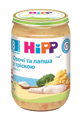 Пюре рыбно-овощное HiPP Овощи и лапша с треской, 220 г
