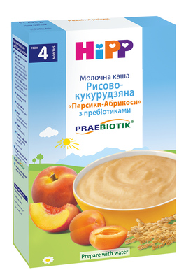 Каша молочная HiPP с пребиотиками Рисово-кукурузная Персики-Абрикосы, с 4 месяцев, 250 г