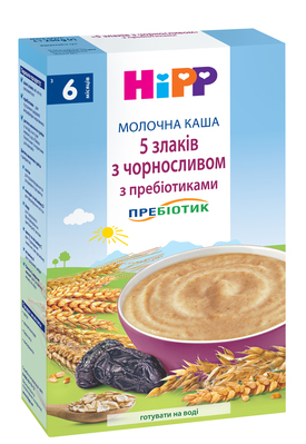 Каша молочная HiPP с пребиотиками 5 злаков с черносливом, с 6 месяцев, 250 г