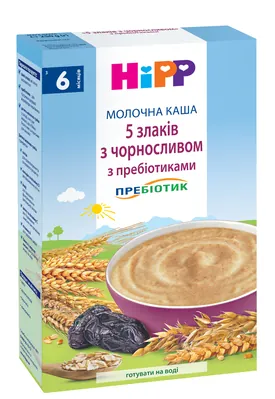 Каша молочна HiPP з пребіотиками 5 злаків з чорносливом, з 6 місяців, 250 г