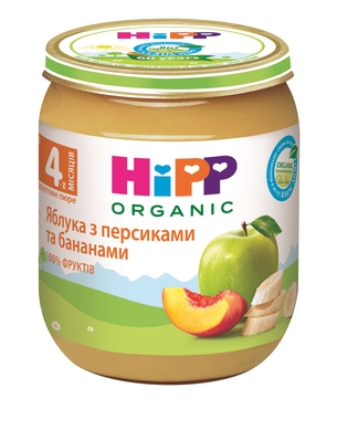 Пюре фруктовое HiPP Organic Яблоки с персиками и бананами, 125 г