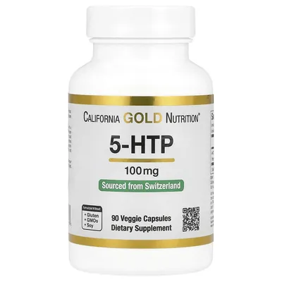 5-гідрокситриптофан California Gold Nutrition 5-HTP 100 мг, 90 вегетаріанських капсул