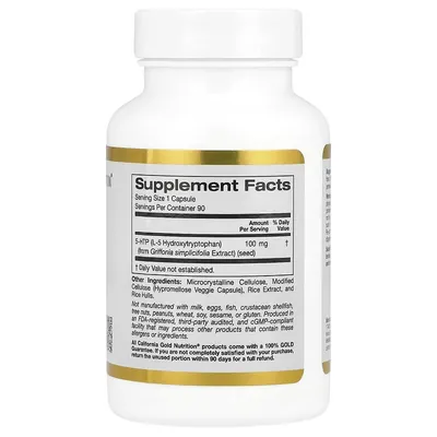 5-гідрокситриптофан California Gold Nutrition 5-HTP 100 мг, 90 вегетаріанських капсул