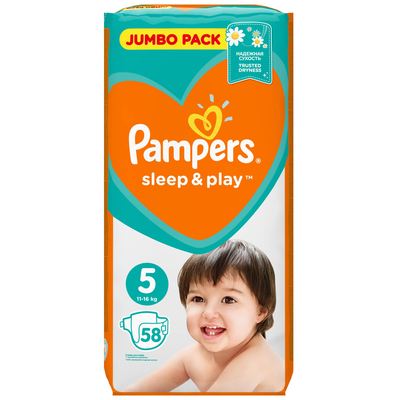 Подгузники детские Pampers Sleep & Play размер 5, 11-16 кг, 58 шт