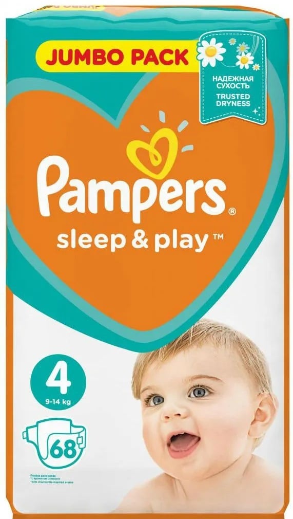 Підгузки дитячі Pampers Sleep & Play розмір 4, 9-14 кг, 68 шт