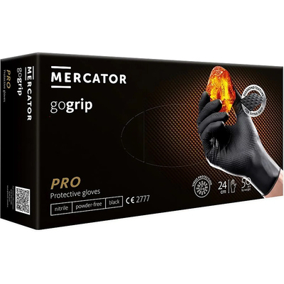 Перчатки хозяйственные Mercator GoGrip PRO нитриловые без пудры нестерильные, черные, размер L, 50 штук