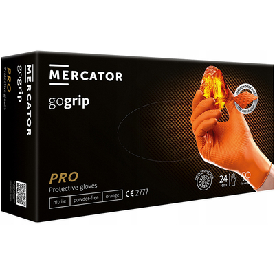 Перчатки хозяйственные Mercator GoGrip PRO нитриловые без пудры нестерильные, оранжевые, размер XL, 50 штук