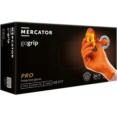 Рукавички господарчі Mercator Pro GoGrip нітрилові без пудри нестерильні, помаранчеві, розмір XL, 50 штук