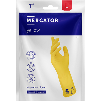 Перчатки хозяйственные Mercator Yellow латексные, желтые, размер L, 1 пара