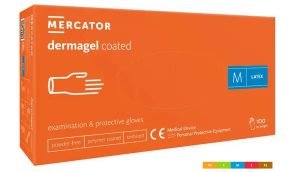 Рукавички оглядові Mercator Dermagel Coated латексні непудровані, розмір S, нестерильні, білі, 100 штук