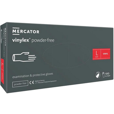 Перчатки смотровые Mercator Vinylex Powder Free виниловые неопудренные, размер L, нестерильные прозрачные, 100 штук