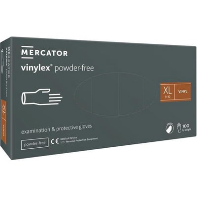 Перчатки смотровые Mercator Vinylex Powder Free виниловые неопудренные, размер XL, нестерильные прозрачные, 100 штук