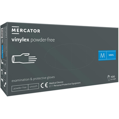 Перчатки смотровые Mercator Vinylex Powder Free виниловые неопудренные, размер M, нестерильные прозрачные, 100 штук