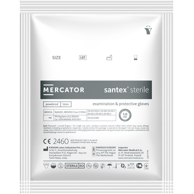 Перчатки хирургические Santex латексные с пудрой стерильные, размер M , 50 штук