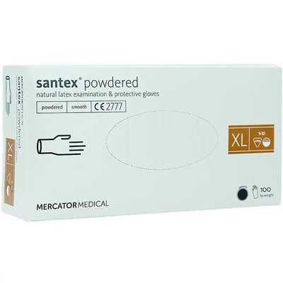 Перчатки смотровые Santex латексные с пудрой нестерильные, размер XL, 100 штук