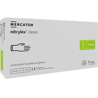 Перчатки смотровые Mercator Medical Nitrylex White нитриловые неопудренные, размер S, нестерильные, 100 штук