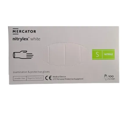 Рукавички оглядові Mercator Nitrylex Classic White нітрилові непудровані, розмір S, нестерильні, білі, 100 штук