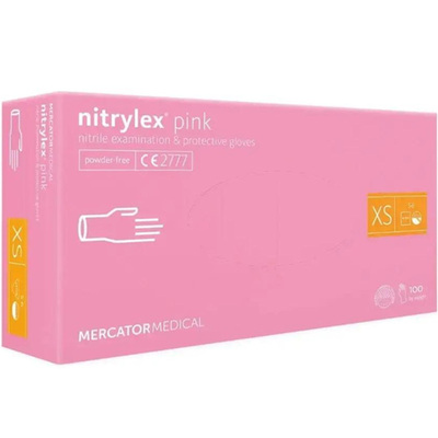 Рукавички оглядові Mercator Medical Nitrylex Pink нітрилові неопудрені, розмір XS, нестерильні, рожеві, 100 штук