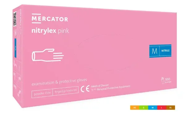 Рукавички оглядові Mercator Nitrylex Pink нітрилові неопудрені, розмір XS, нестерильні, рожеві, 100 штук