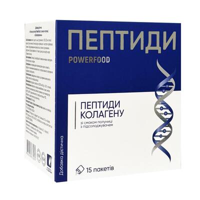 Пептиды коллагена POWERFOOD со вкусом клубники с подсластителем порошок в пакетах по 12000 мг №15