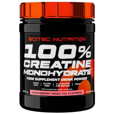 Креатин Scitec Nutrition 100% Creatine Monohydrate полуниця та зелений чай, 300 г