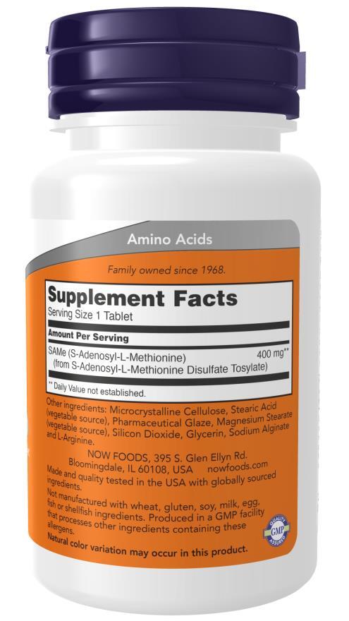 Аденозилметионин NOW SAMe (S-Adenosyl-L-Methionine) 400 мг, 60 таблеток
