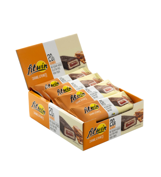 Батончик FitWin протеиновый с начинкой карамельный арахис, 12 шт по 60 г