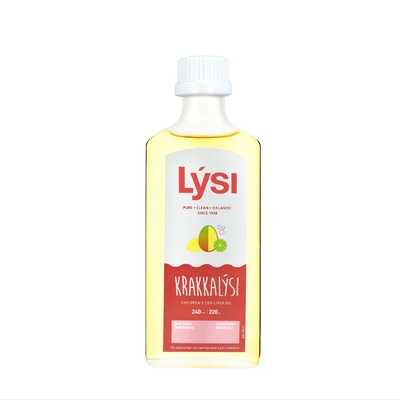 Омега-3 рыбий жир LYSI KIDS для детей с витаминами А, D, Е со вкусом манго, лимона и лайма, жидкая форма по 240 мл в стеклянной бутылке