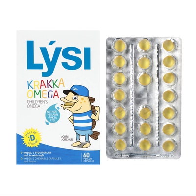 Омега-3 LYSI KIDS для детей с витамином D в жевательных капсулах с фруктовым вкусом №60