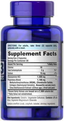 Глюкозамин хондроитин и МСМ Puritan's Pride Double Strength Glucosamine Chondroitin MSM, 60 капсул