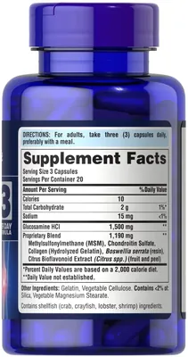 Глюкозамін хондроїтин та МСМ Puritan's Pride Double Strength Glucosamine Chondroitin MSM, 60 капсул