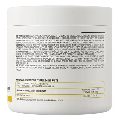 Вітамін С OstroVit Vitamin C 1000 мг, 250 капсул