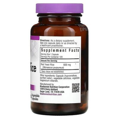 Красный дрожжевой рис 600 мг Bluebonnet Nutrition Red Yeast Rice, 120 вегетарианских капсул