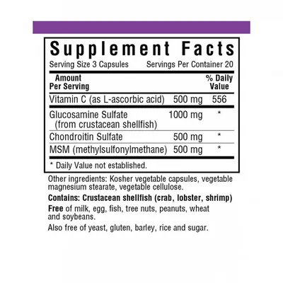 Глюкозамін, Хондроїтин і МСМ Bluebonnet Nutrition Glucosamine Chondroitin & MSM, 60 рослинних капсул