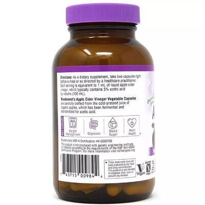 Яблучний оцет Bluebonnet Nutrition Apple cider vinegar, 120 вегетаріанських капсул