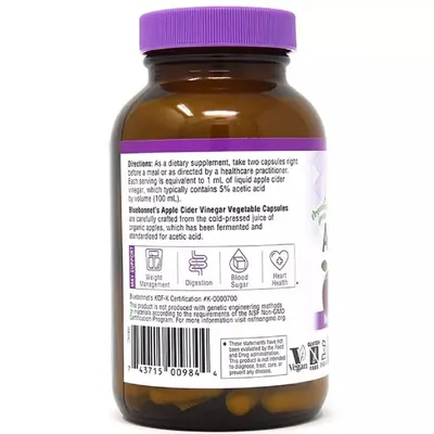 Яблучний оцет Bluebonnet Nutrition Apple cider vinegar, 120 вегетаріанських капсул