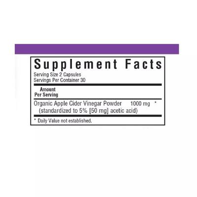 Яблочный уксус Bluebonnet Nutrition Apple cider vinegar, 60 вегетарианских капсул