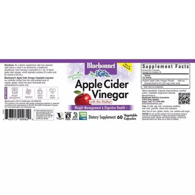 Яблочный уксус Bluebonnet Nutrition Apple cider vinegar, 60 вегетарианских капсул