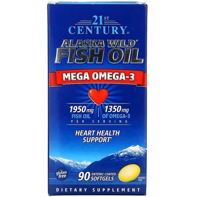 Жир дикої риби з Аляски 21st Century Alaska Wild Fish Oil Mega Omega 3 1950 мг/1350 мг, 90 желатинових капсул