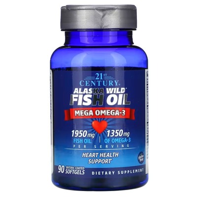 Жир дикої риби з Аляски 21st Century Alaska Wild Fish Oil Mega Omega 3 1950 мг/1350 мг, 90 желатинових капсул