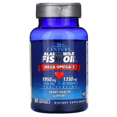 Жир дикої риби з Аляски 21st Century Alaska Wild Fish Oil Mega Omega 3 1950 мг/1350 мг, 90 желатинових капсул