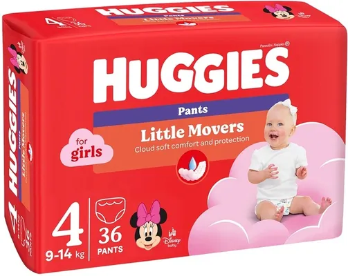 Підгузки-трусики Huggies Pants Little Movers для дівчаток розмір 4, 9-14 кг, 36 шт