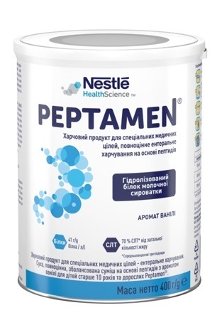 Суміш суха Peptamen Пептамен на основі гідролізованого білка молочної сироватки з ароматом ванілі для дітей від 10 років та дорослих, 400 г