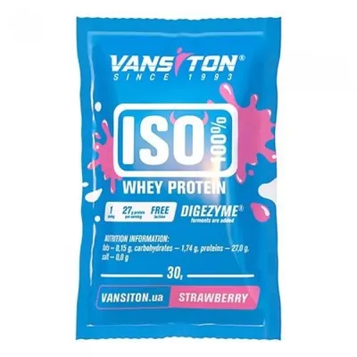 Протеїн сироватковий ізолят Vansiton 100% ISO Whey Protein, полуниця, 30 г
