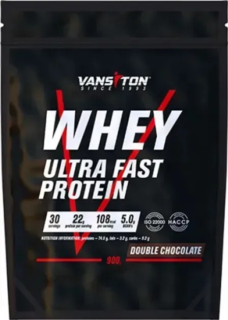 Протеїн сироватковий концентрат Vansiton Ultra Fast Protein, подвійний шоколад, 900 г